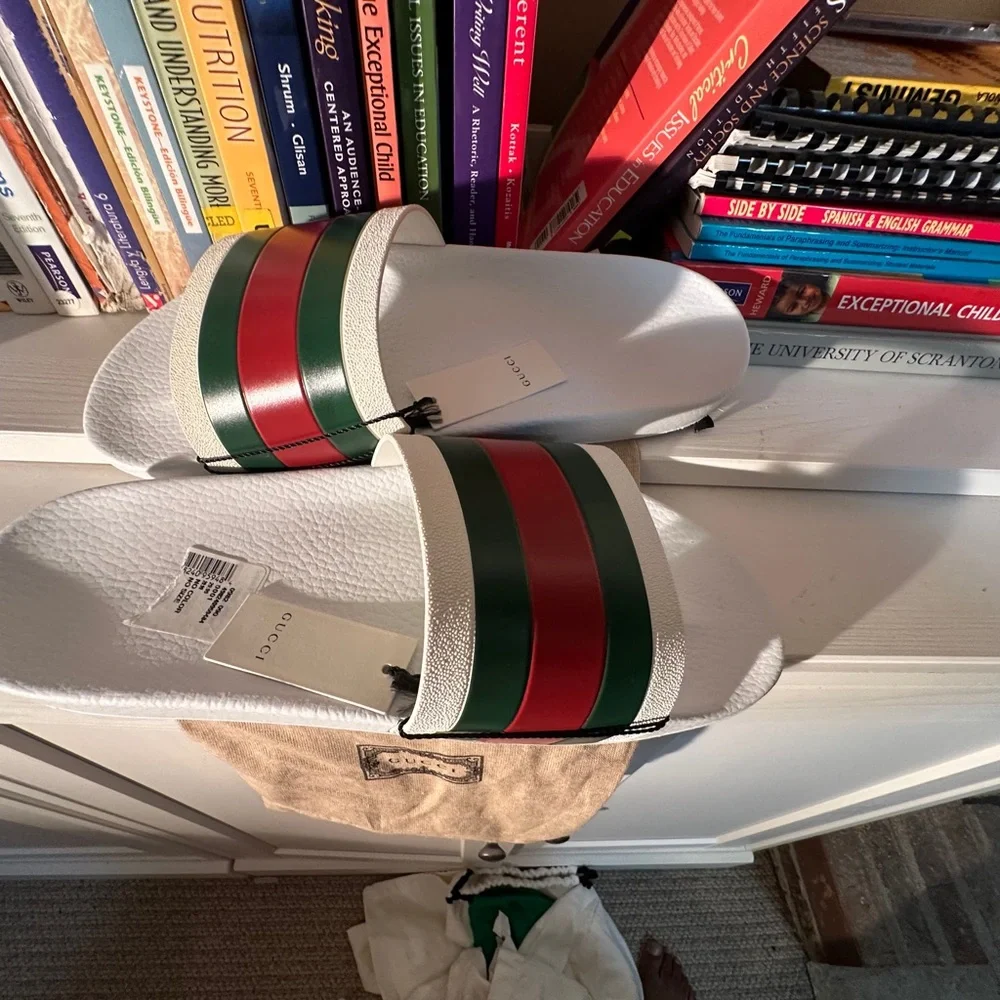 Gucci White Rubber Slide Soles with Embossed Logo